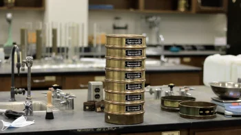 Soil rig at coastal location with palm trees