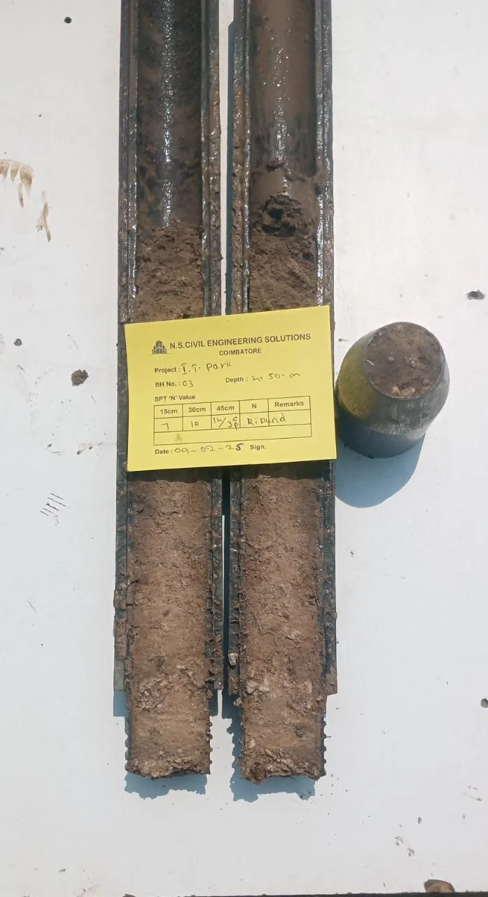 Soil rig at coastal location with palm trees