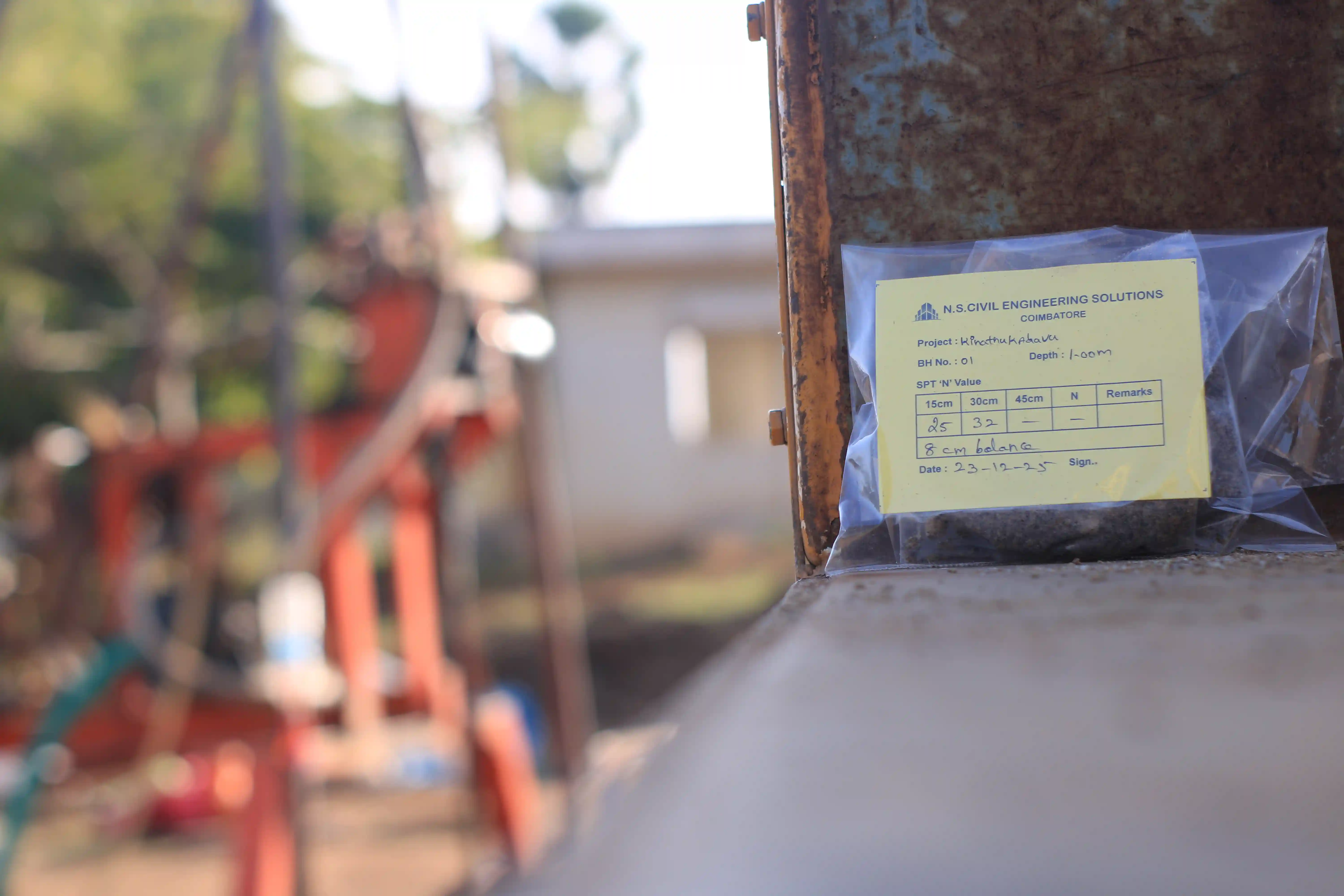 Soil rig at coastal location with palm trees