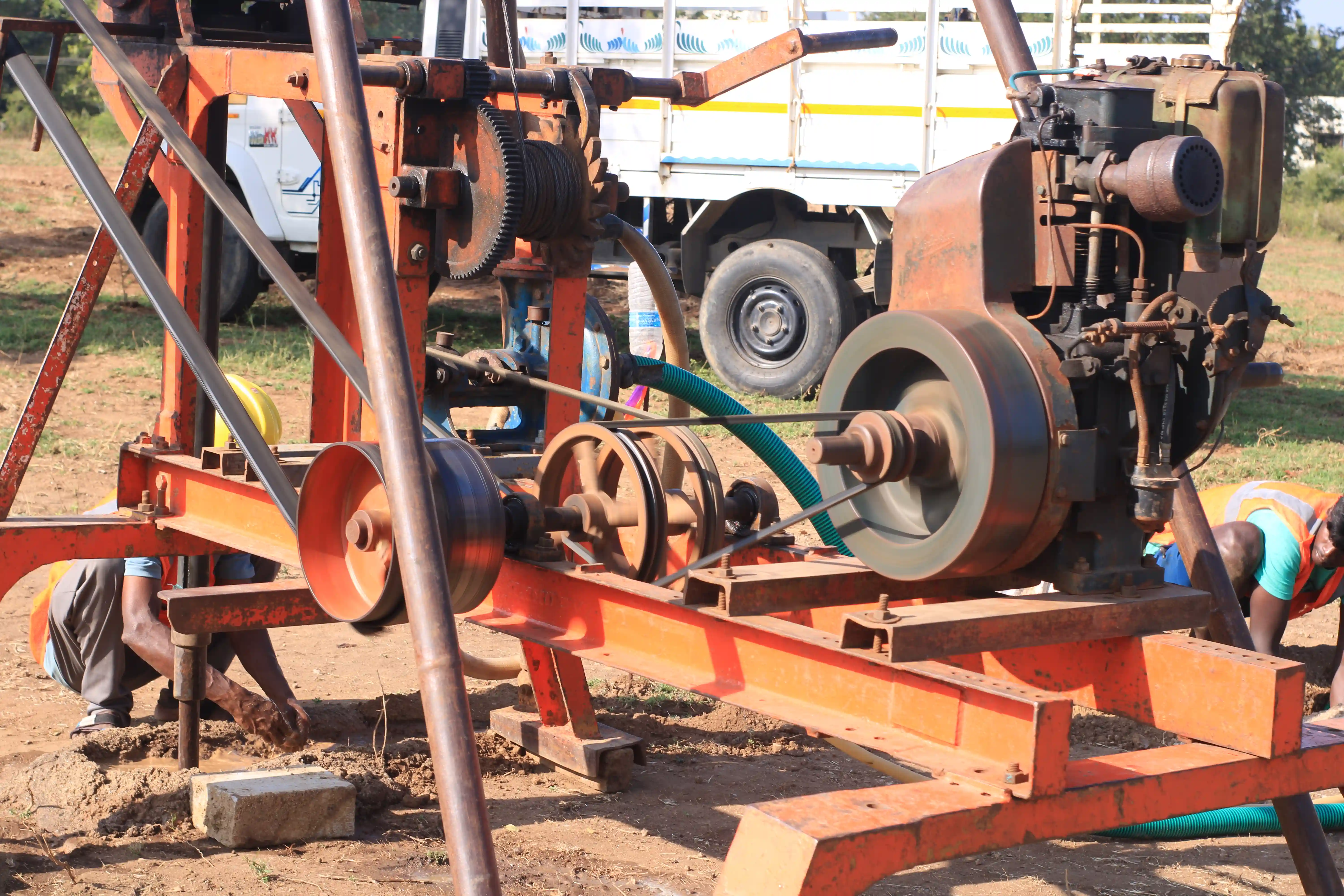Soil rig at coastal location with palm trees