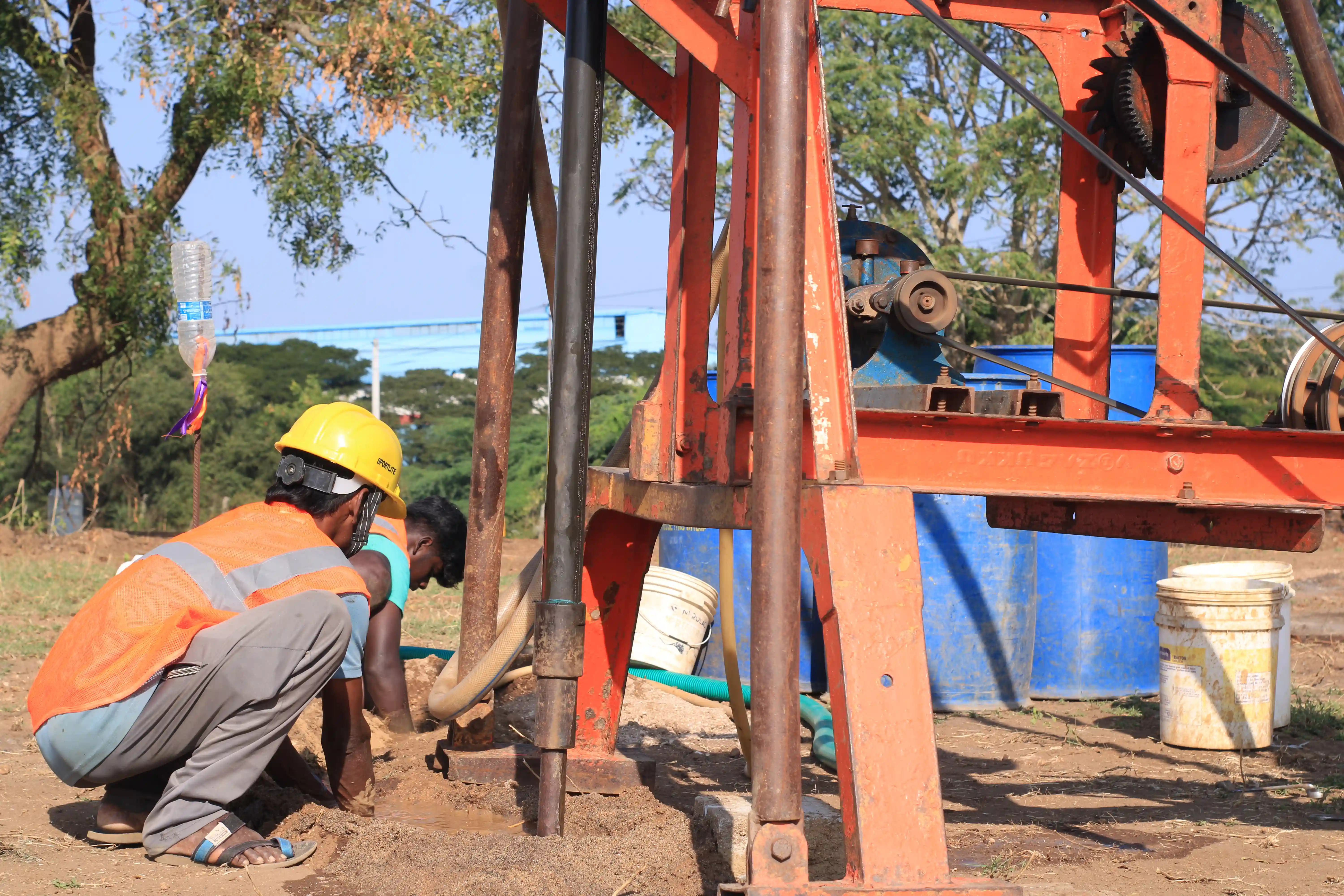 Soil rig setup at beach location